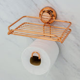 Suporte Papel Higienico Porta Objetos Ventosa Rose Gold - Ela Decora